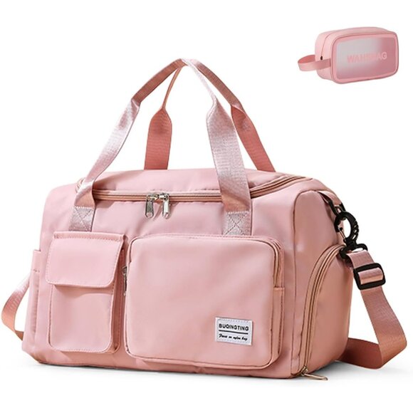 Small Gym Bag for Women, Travel Duffle Bag Carry On Weekender Bag with Shoe Comp - Picture 1 of 8